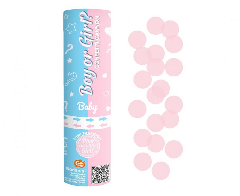 Confetti tykki - Boy or Girl Pinkki 15cm