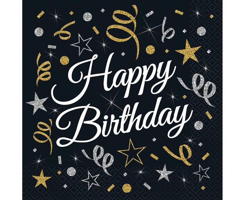 Lautasliina Happy Birthday musta 20kpl