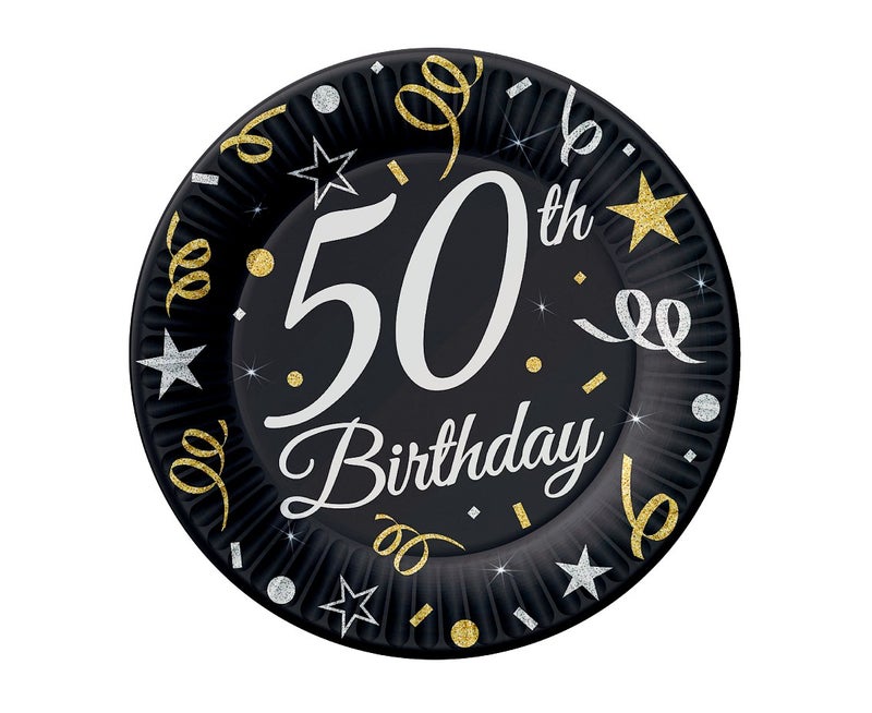 Pahvilautanen musta 50th Birthday 8kpl 18cm